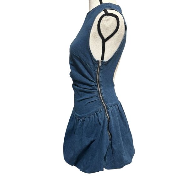 Backless Denim Mini Dress Sz S(4) by Shein Medium Wash Blue Ruched Stretch - Picture 4 of 10